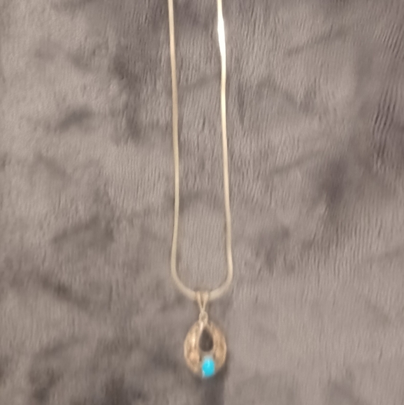 Turquoise,12k gold and sterling silver necklace. 19 inch chain. - Picture 3 of 4